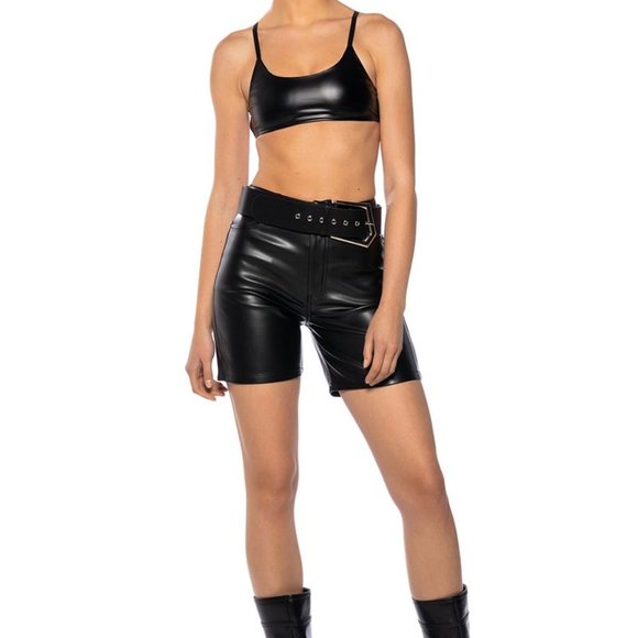 Callie Lives Pants - Xena Oiled Vegan: Black Leather Bermuda Shorts Plus Size 2X